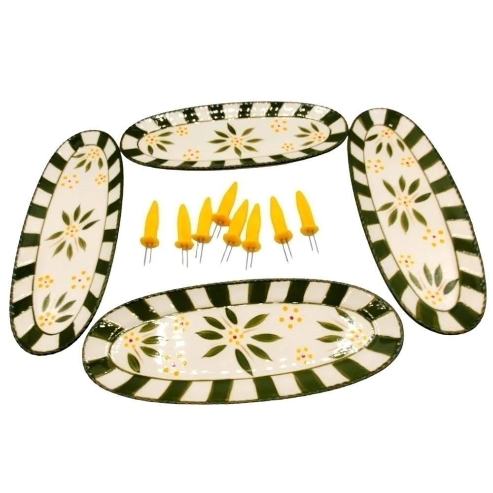 Temptations Old World Corn on the Cob Oval Plates with Skewers‎
